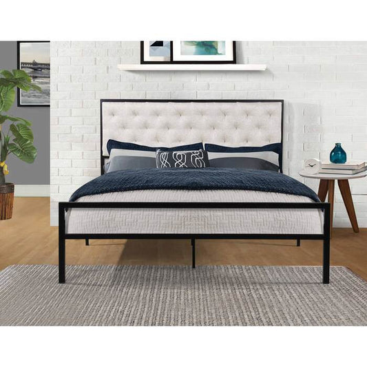 BEIGE Linen Headboard Metal Platform Bed | Sleep Centers