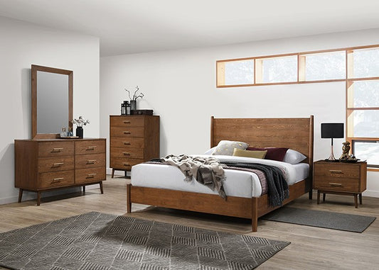 Queen 4 Piece Mid-Century Modern Wood Bedroom Set