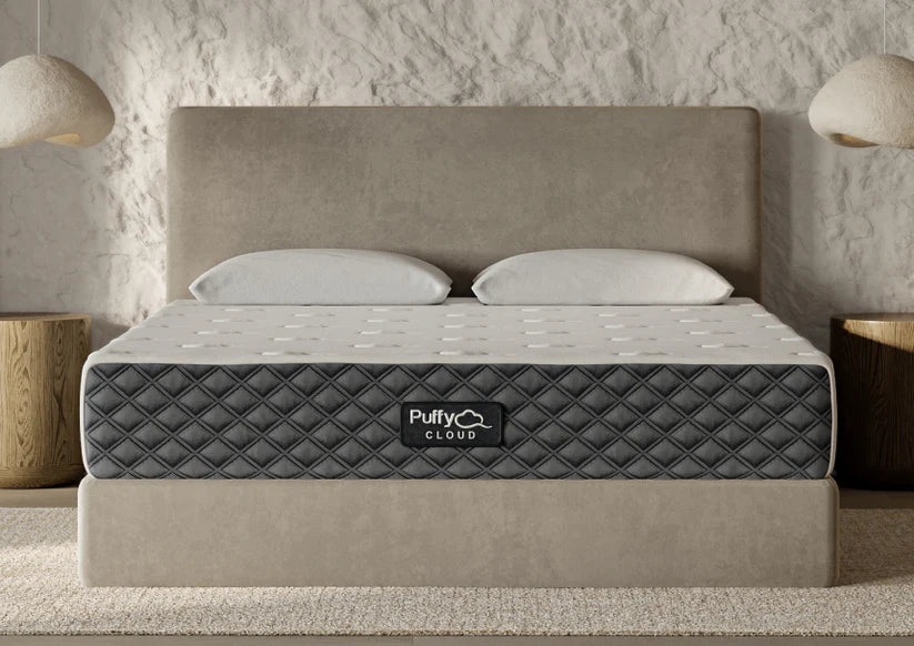 Puffy Cloud memory foam mattress displayed in a modern San Diego bedroom layout.