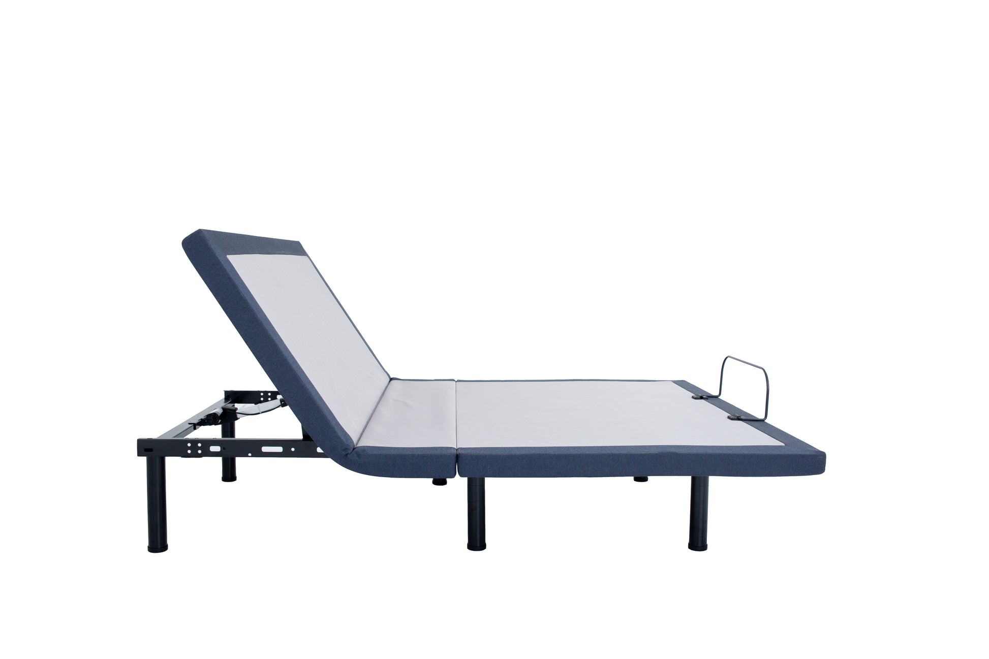 Side view of the 3.5-inch thin Purely Sleep NXPS200 base with the head section raised for reading and lounging.