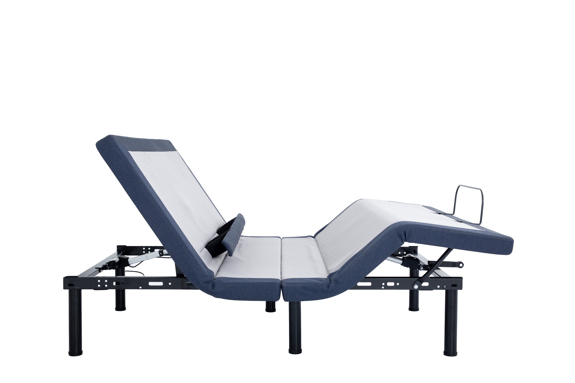 Side profile view of the flagship Purely Sleep NXPS650 adjustable base with head up, foot up, and active mechanical lumbar support extended.